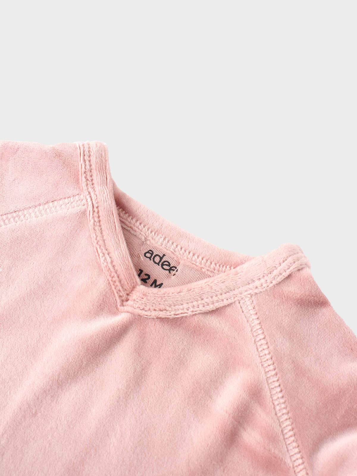 Velour pajama top for girls in pink by Adee; tag visible at neckline