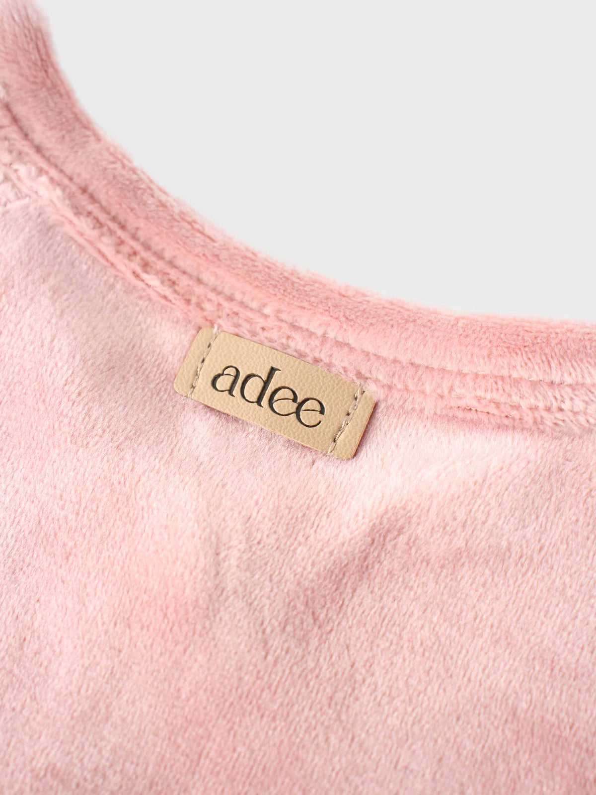 Girls Velour Pajama in pink by Adee with soft velour fabric and beige brand tag