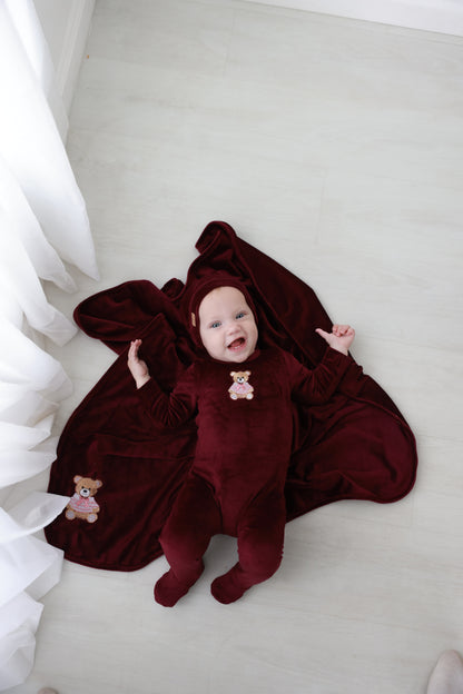 Embroidered Bear Stretchy burgundy girls&
