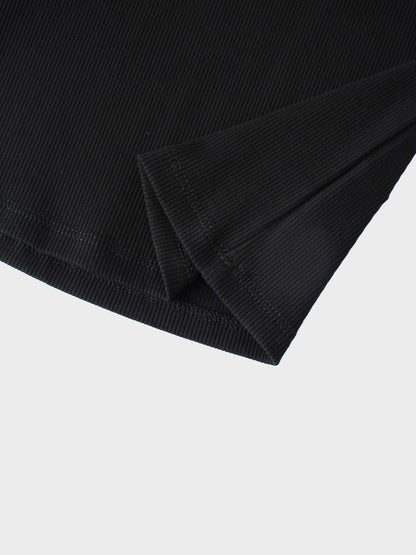 Ruffle Puff Sleeve Mock Neck Shirt - Black