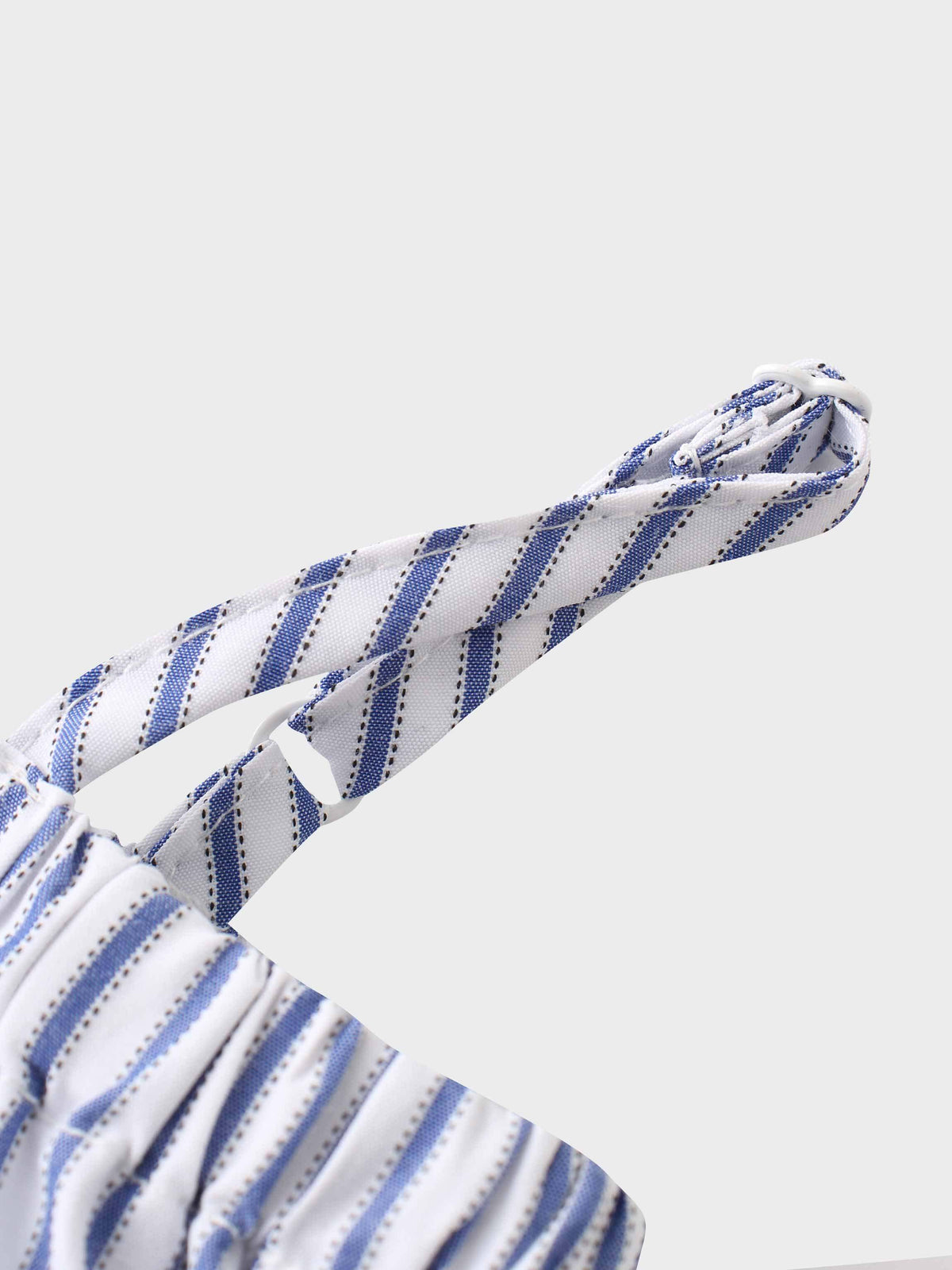 Blue striped baby romper straps