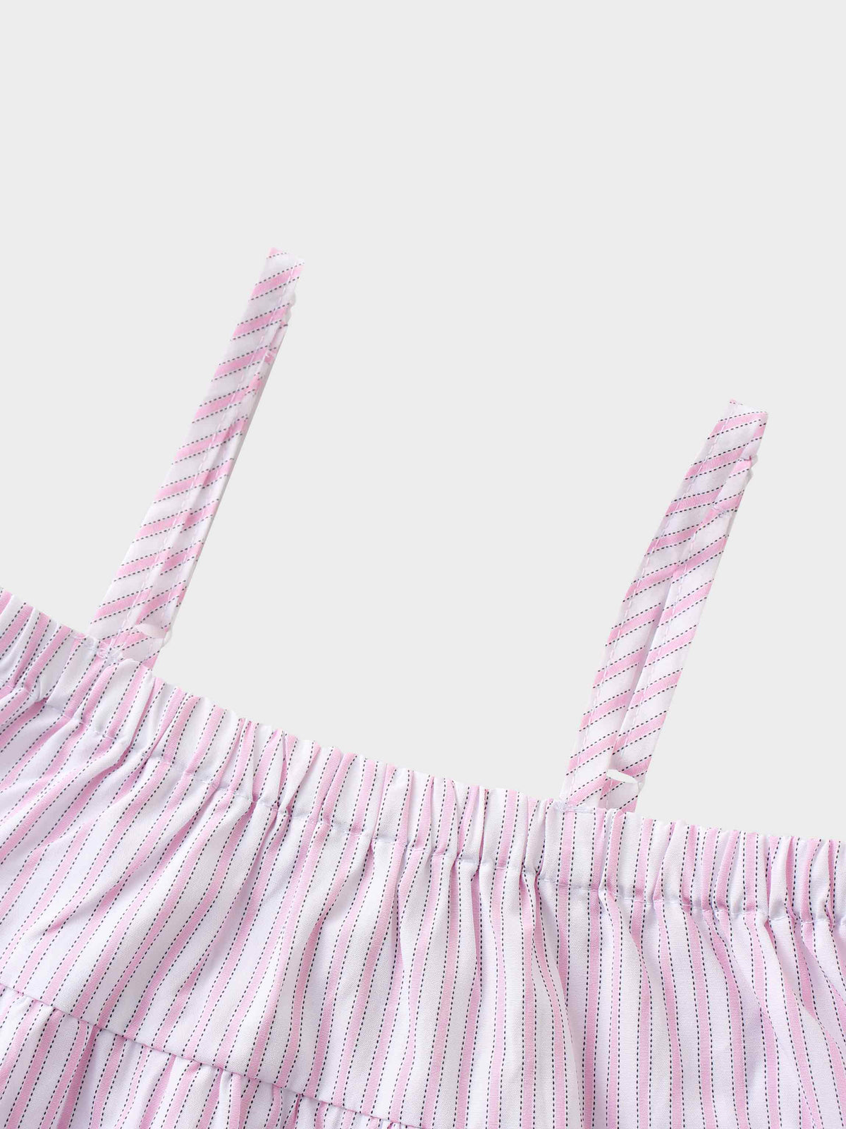 Pink and white striped cotton jumper with thin adjustable straps and elastic top