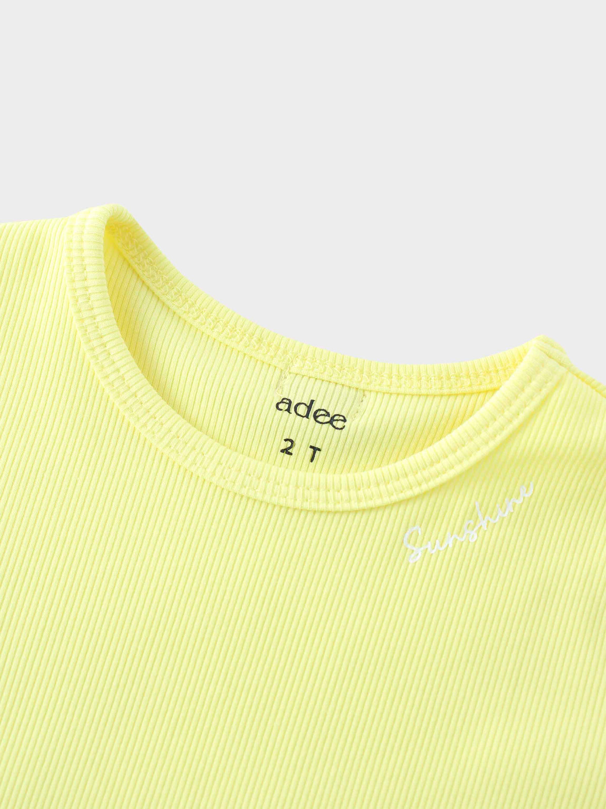 Yellow ribbed shirt for kids, Sunshine lettering