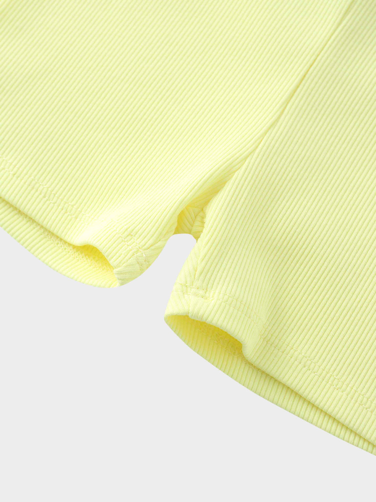 Yellow ribbed short set detail for kids.