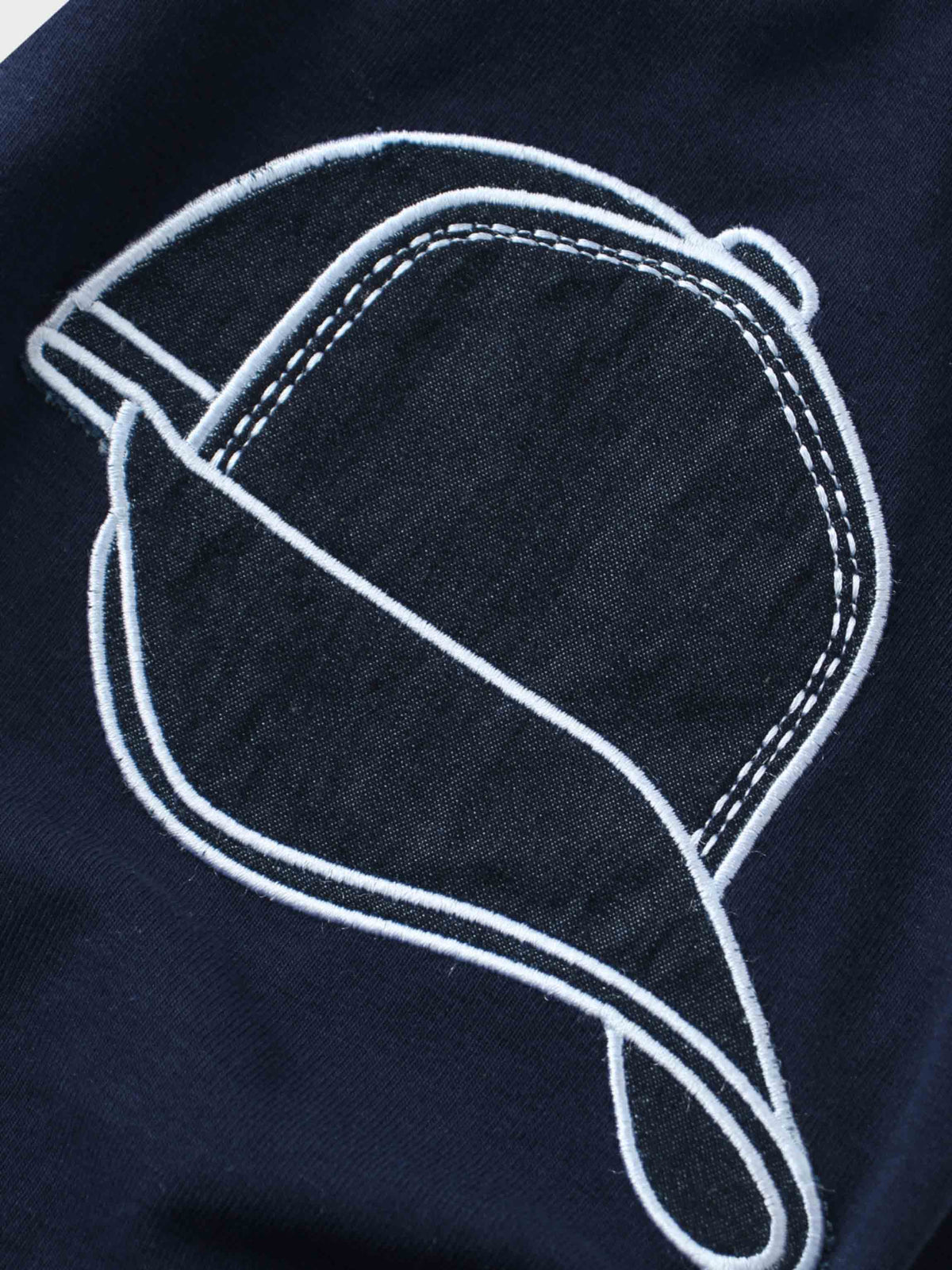 Baseball cap patch on romper for baby boy