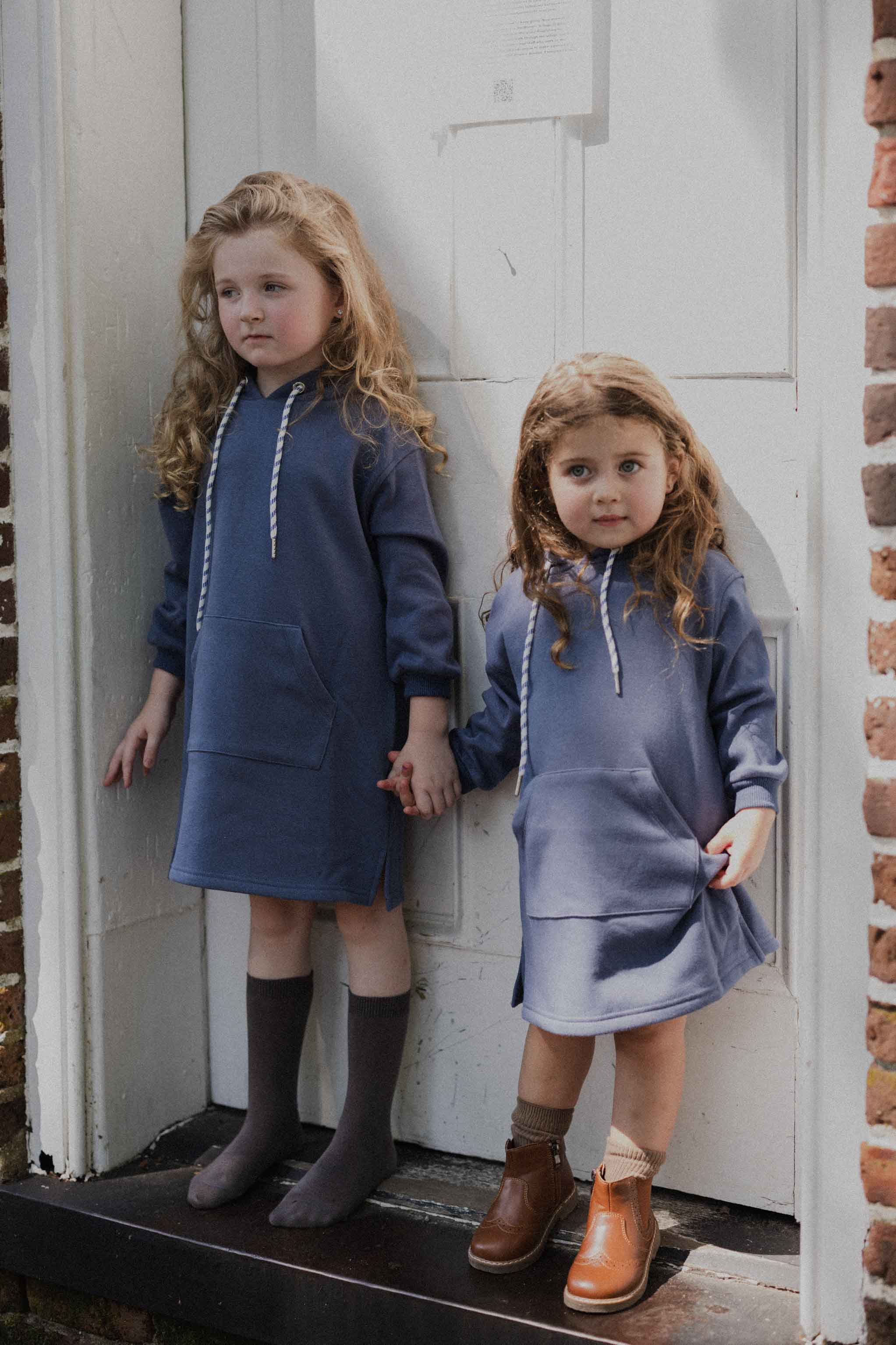 Sweatshirt Dress with Pocket- Blue