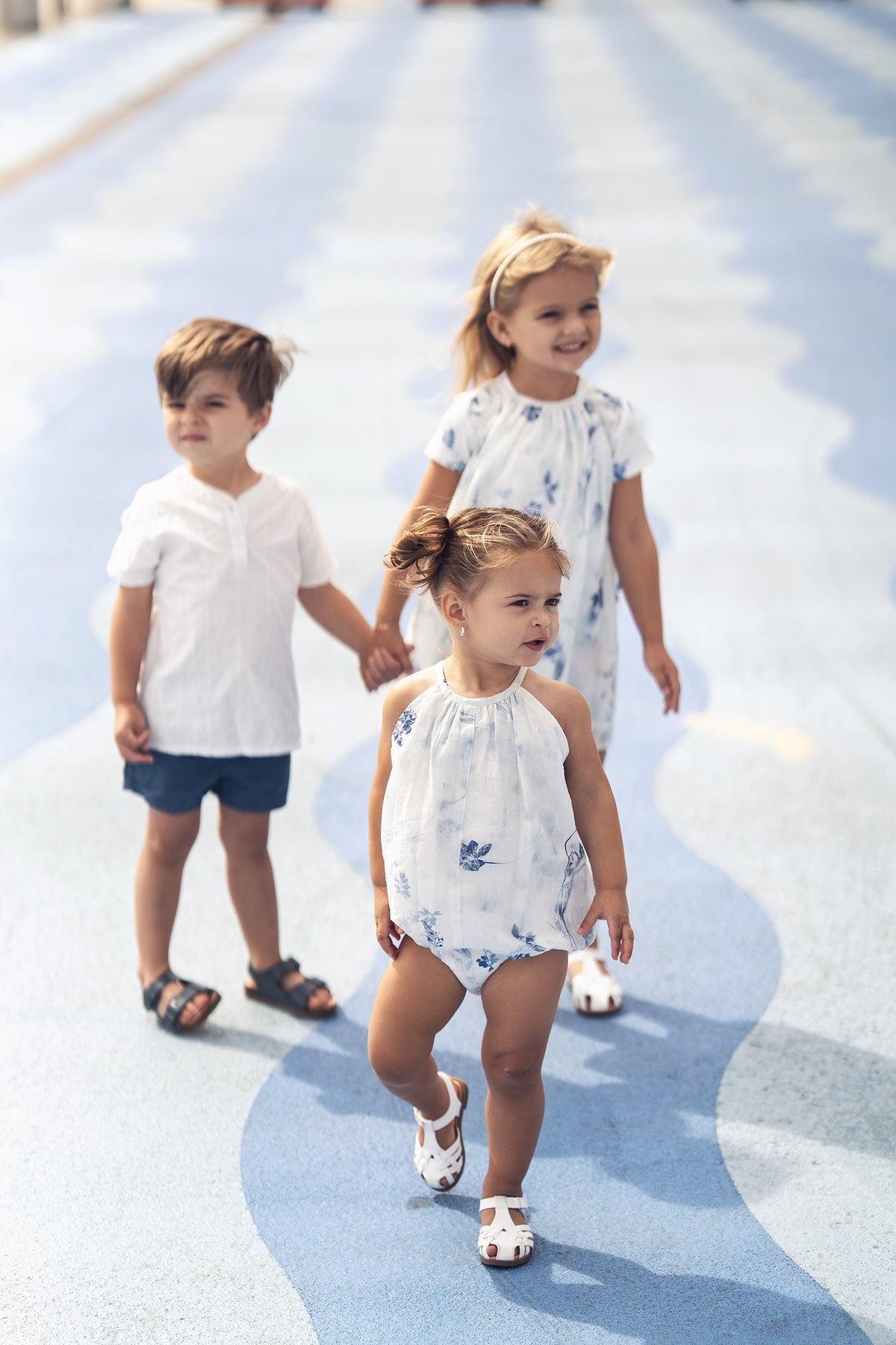 Blue Flower Romper for girls by Adee, dressy floral print