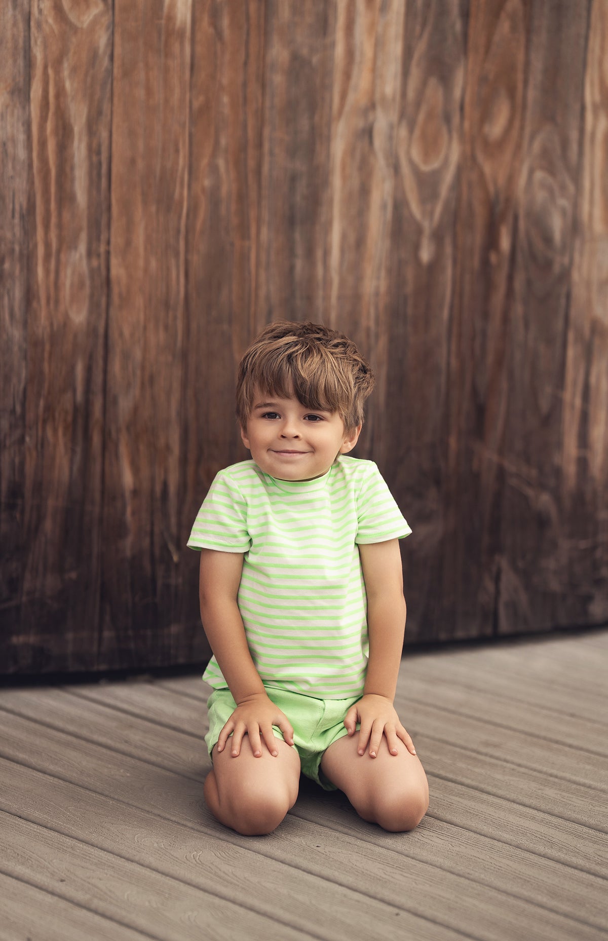 Neon green striped boxy short-sleeve T-shirt for boys