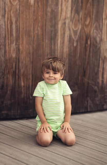 Neon Green Striped Boxy T-shirt  - Short Sleeve