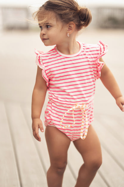 Neon Pink Striped Romper