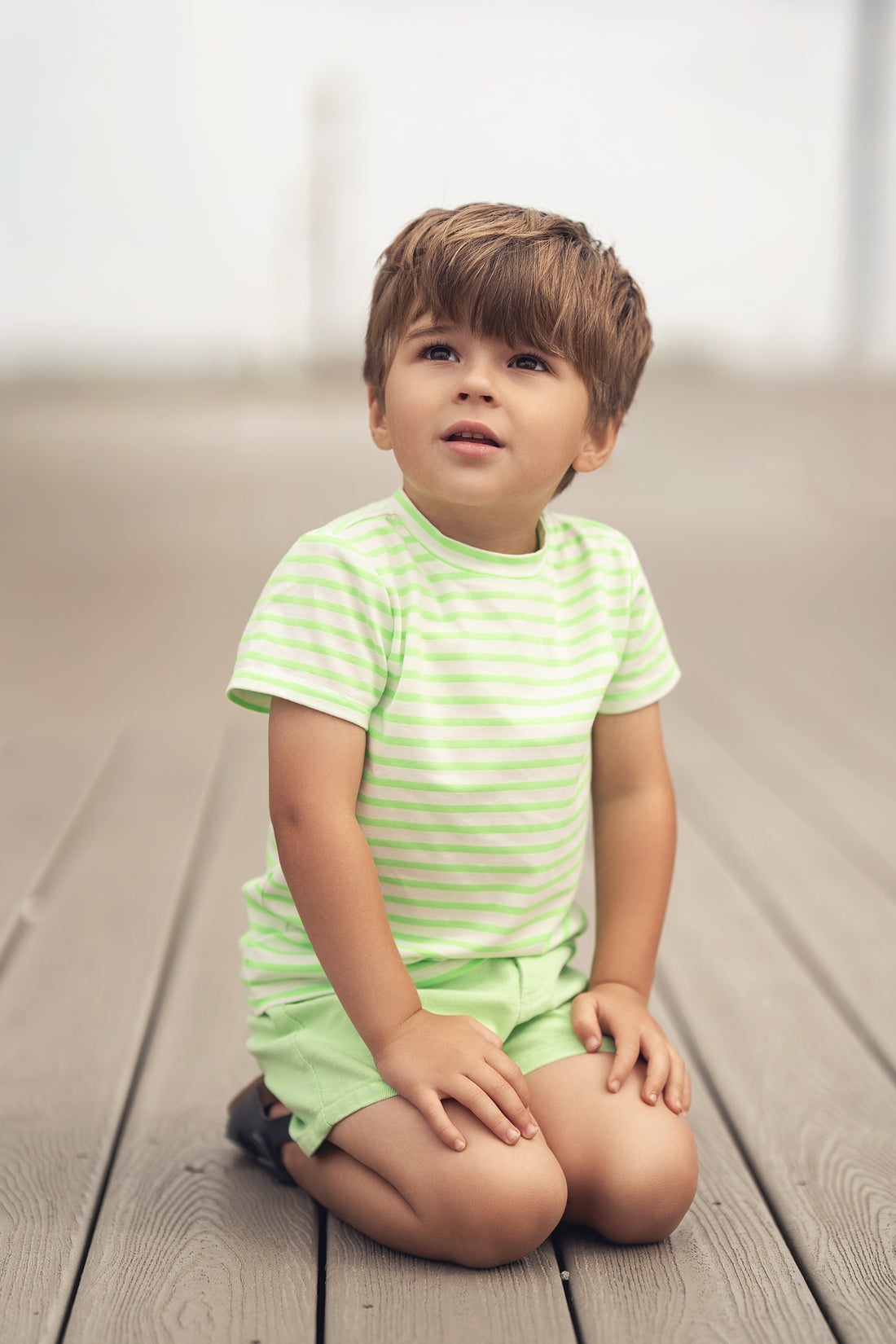 Neon Green Striped Boxy T-shirt  - Short Sleeve