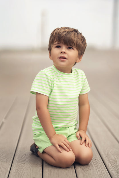 Neon Green Striped Boxy T-shirt  - Short Sleeve