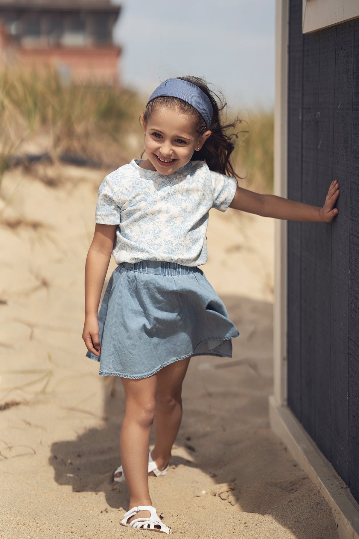 Girls blue flowered 3/4 sleeve T-shirt by Adee, floral print top