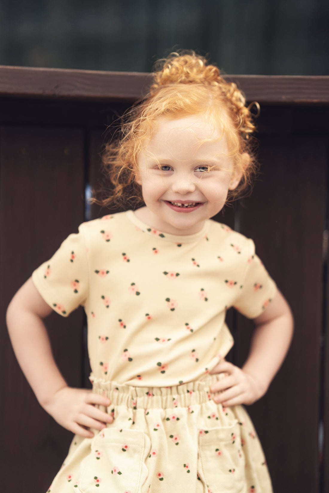 Tan Floral T-shirt - Short Sleeve