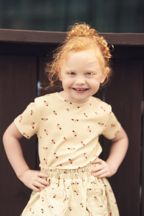 Tan Floral T-shirt Short Sleeve by Adee; cream girls&