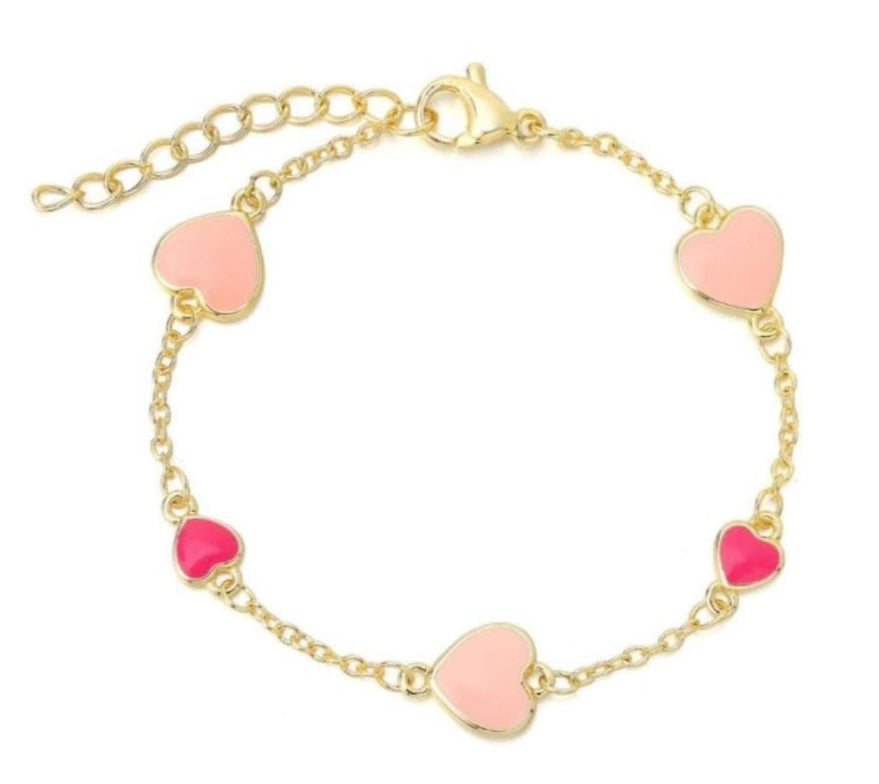 Big Enamel Heart Charm Bracelet - Multi