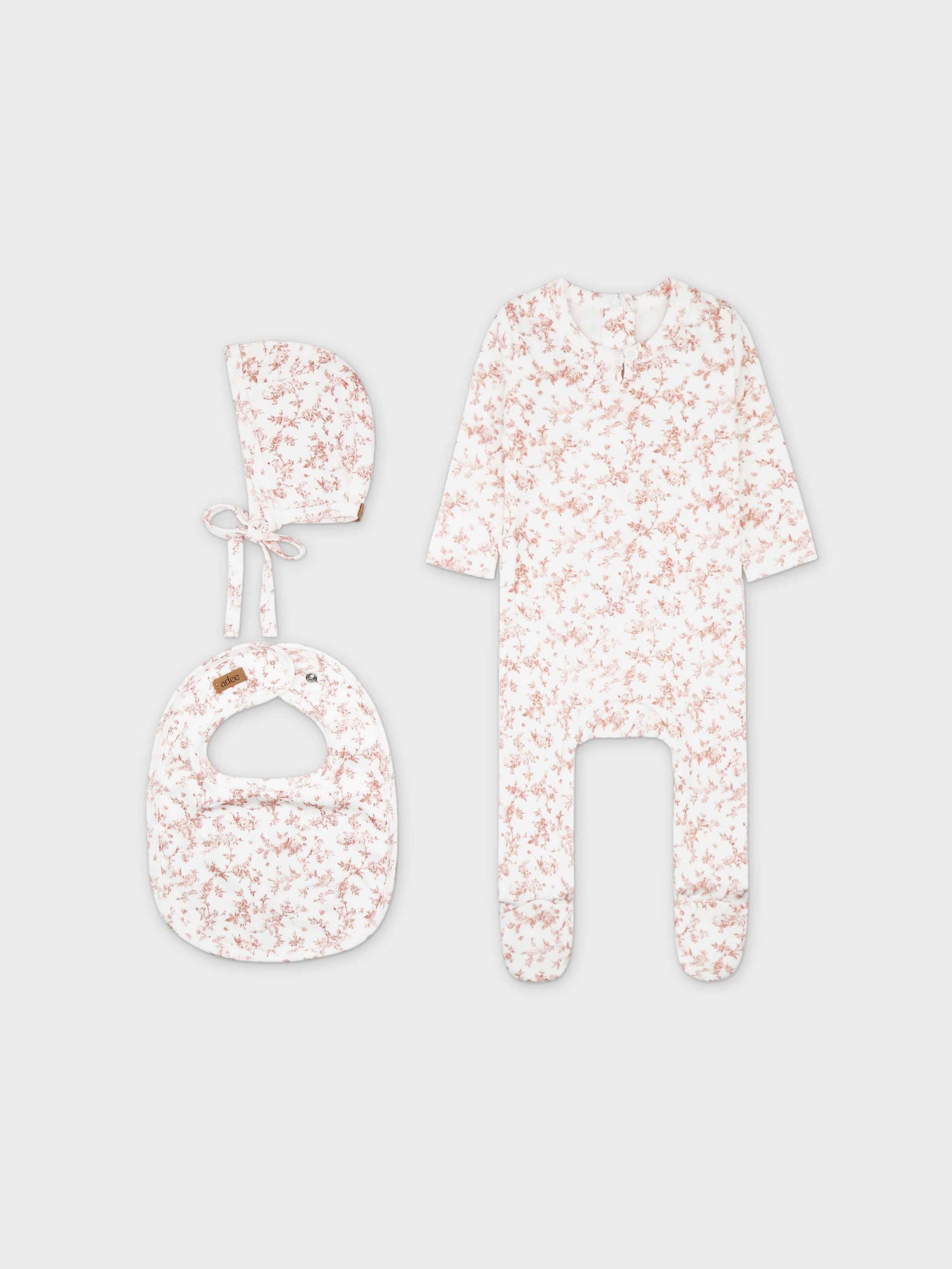 Bushy Flower Stretchy, Bonnet &amp; Bib-Pink