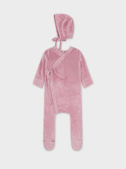 Velour Crossover Stretchy &amp; Bonnet- Pink