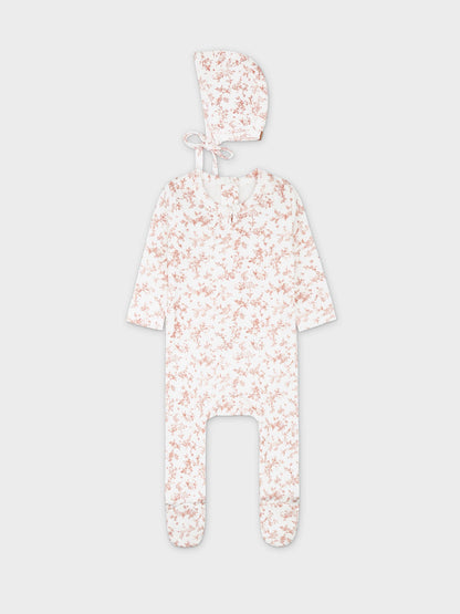 Bushy Flower Stretchy, Bonnet &amp; Bib-Pink