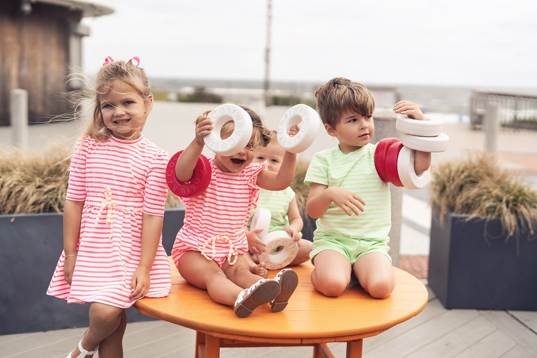 Neon Pink Striped Dress -  Short Sleeve