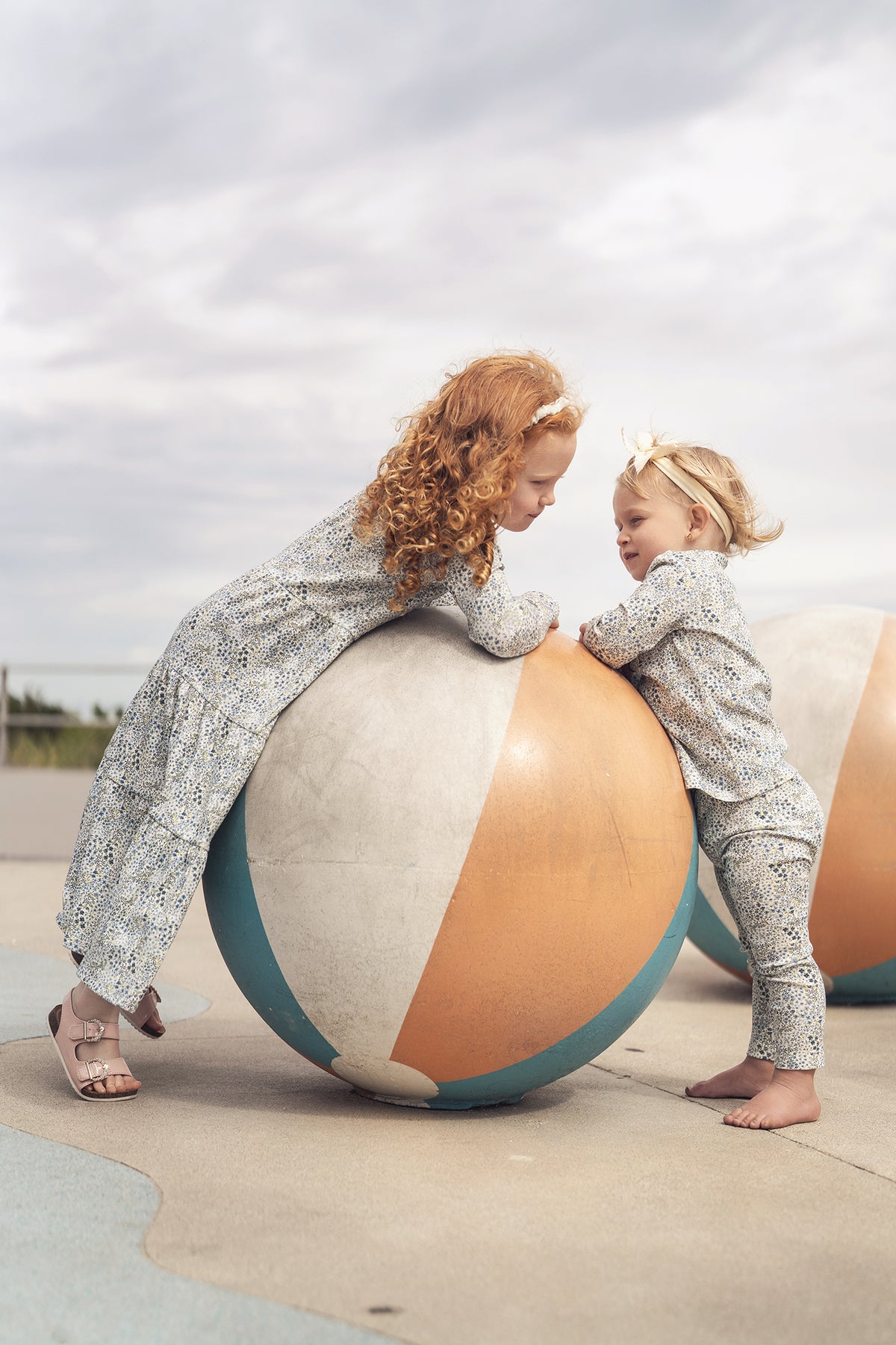 Blue Floral Robe for girls, dressy with 3/4 sleeves by Adee; two kids wear matching florals near a beach ball.