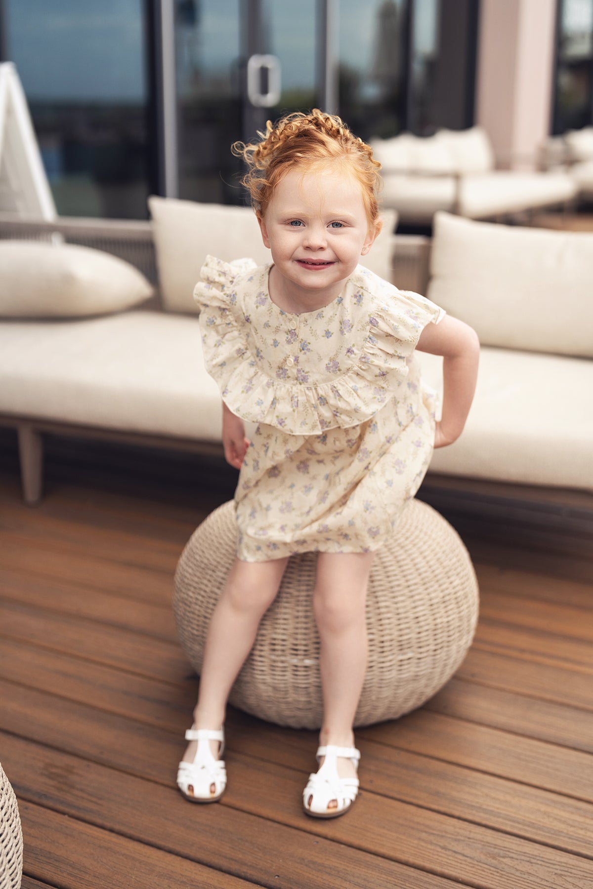 Ivory Flower Dress - Sleeveless for girls, floral print dressy dress
