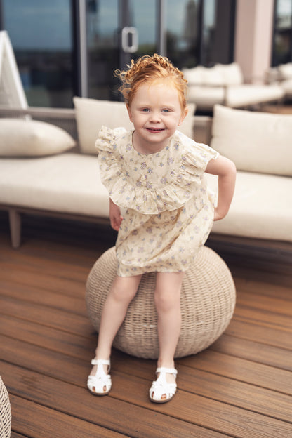 Ivory Flower Dress - Sleeveless for girls, floral print dressy dress