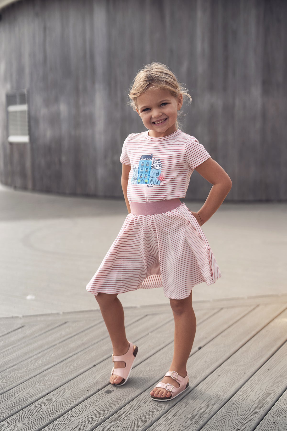 Striped pink skirt for girls by Adee with pink waistband