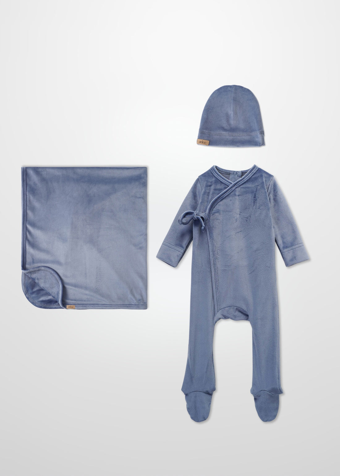 Velour Crossover Slate Blue - Layette Set with Beanie