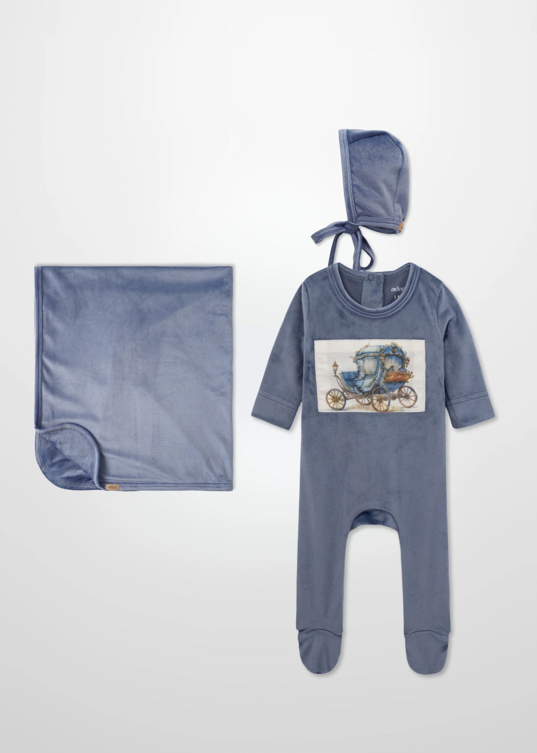 Velour Carriage Blue - Layette Set with Bonnet