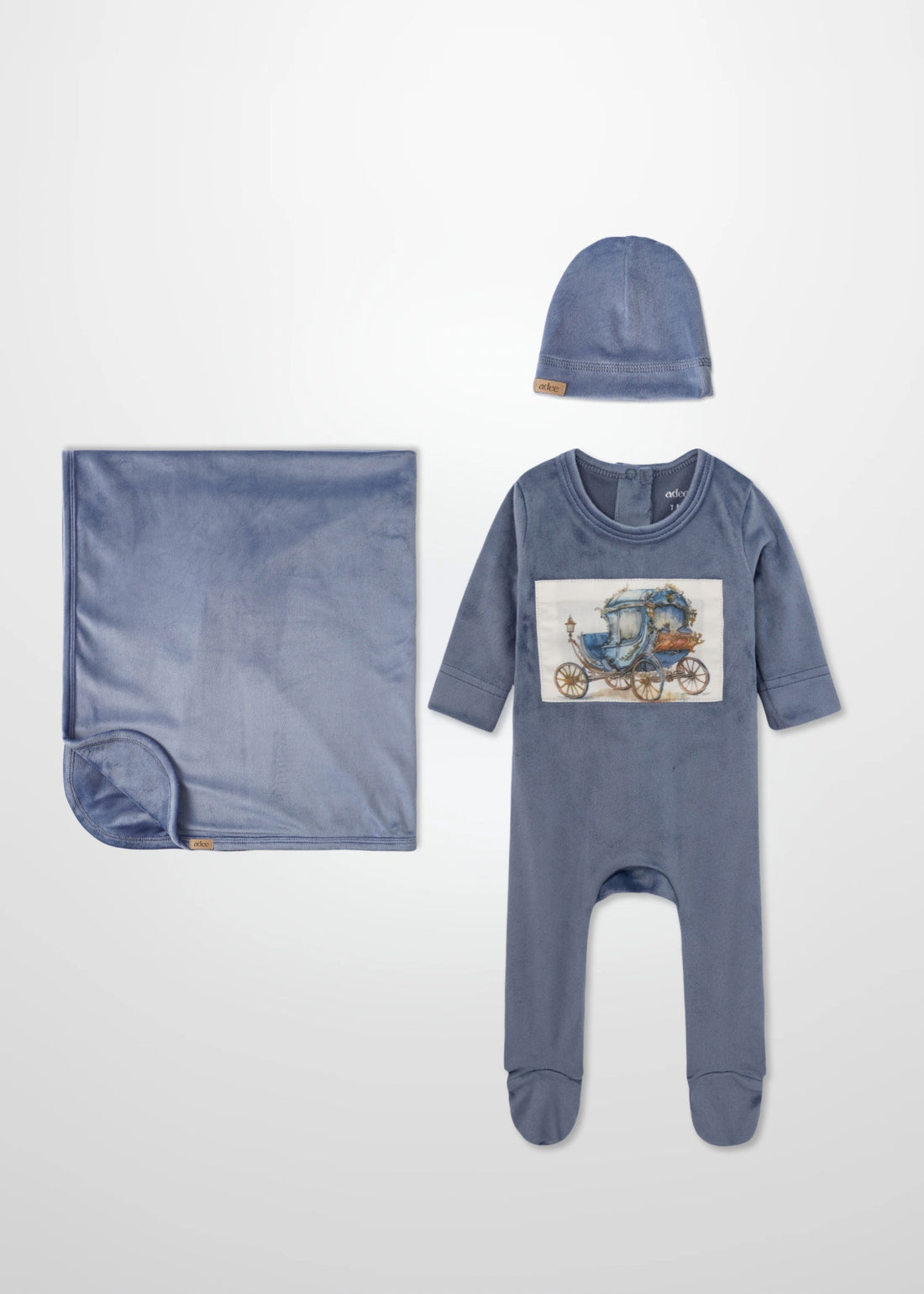 Velour Carriage Blue - Layette Set with Beanie