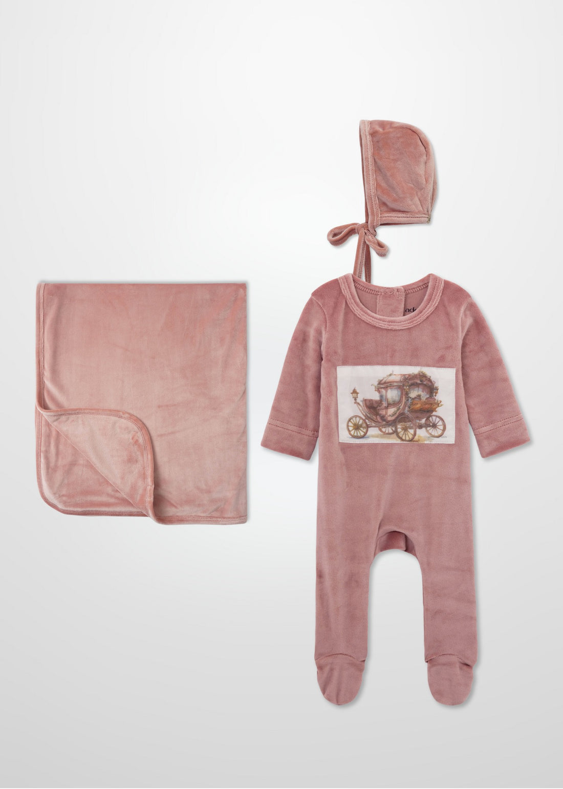 Velour Carriage Pink - Layette Set with Bonnet