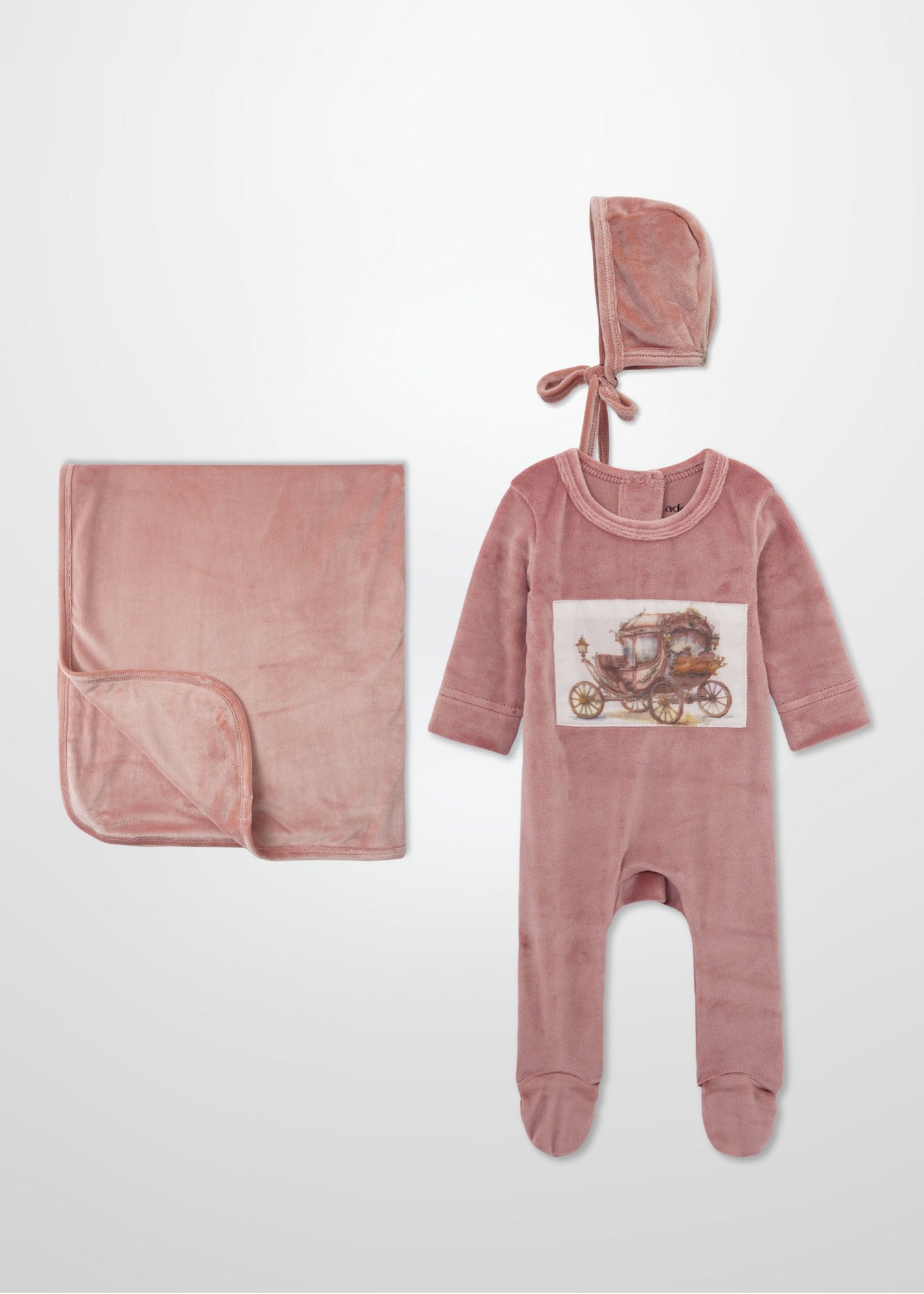 Velour Carriage Pink - Layette Set with Bonnet