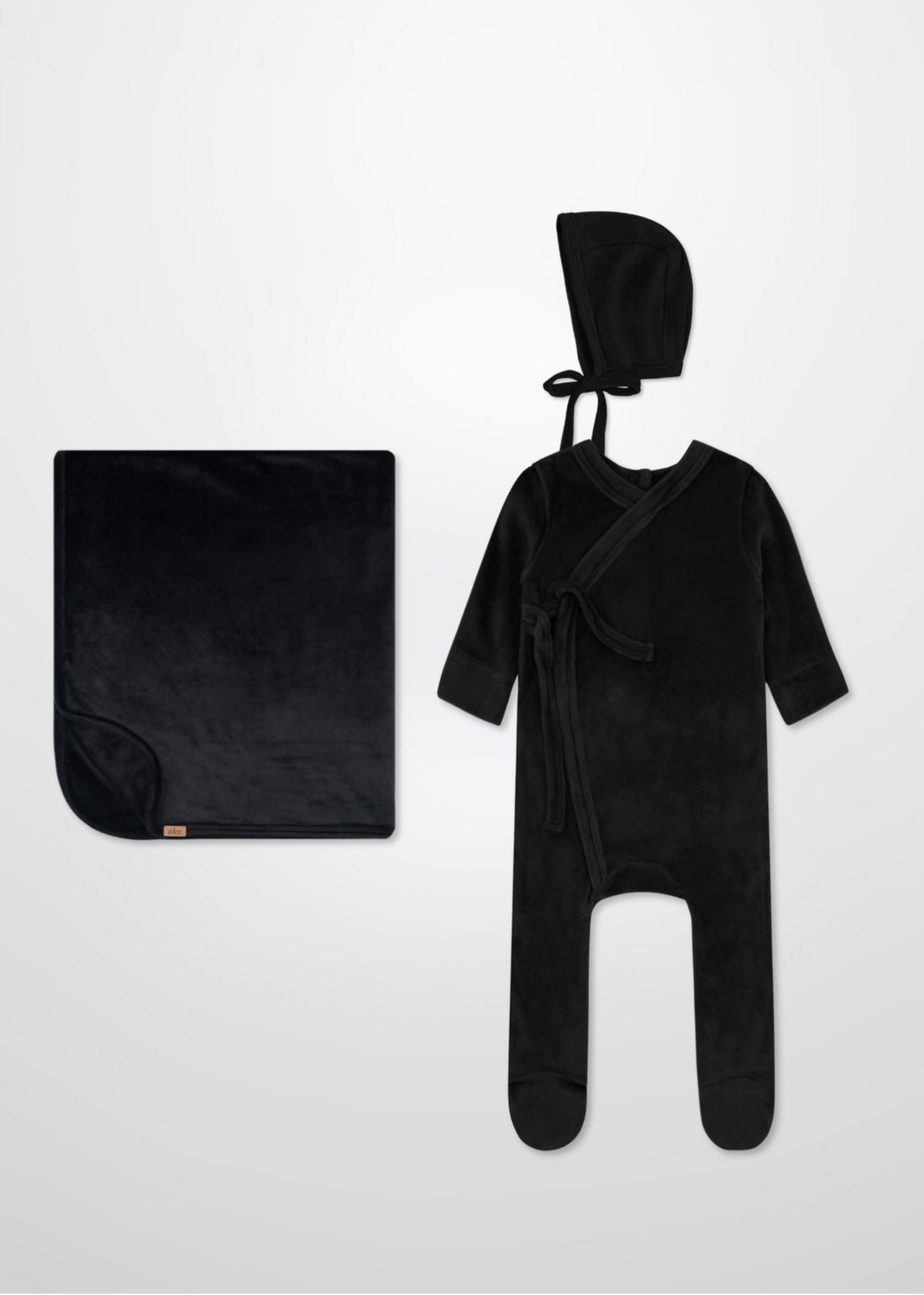 Velour Crossover Black - Layette Set with Bonnet