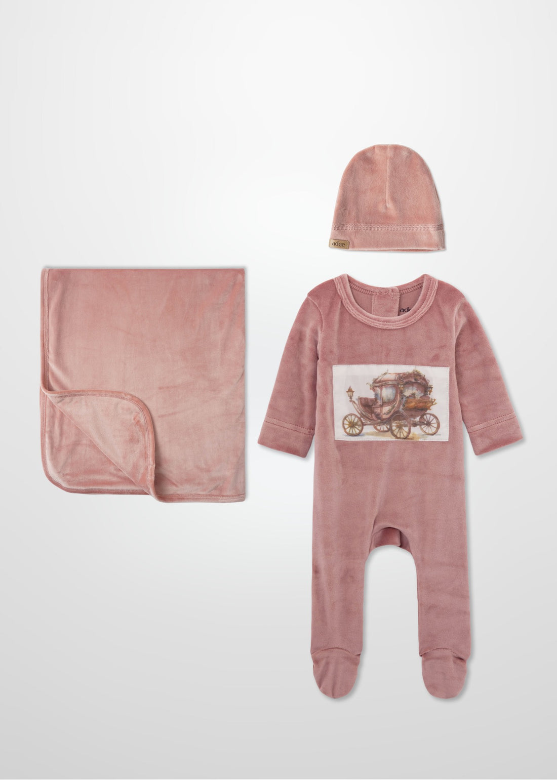 Velour Carriage Pink - Layette Set with Beanie