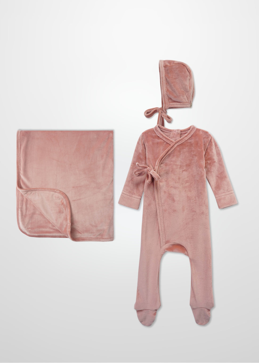 Velour Crossover Pink - Layette Set with Bonnet
