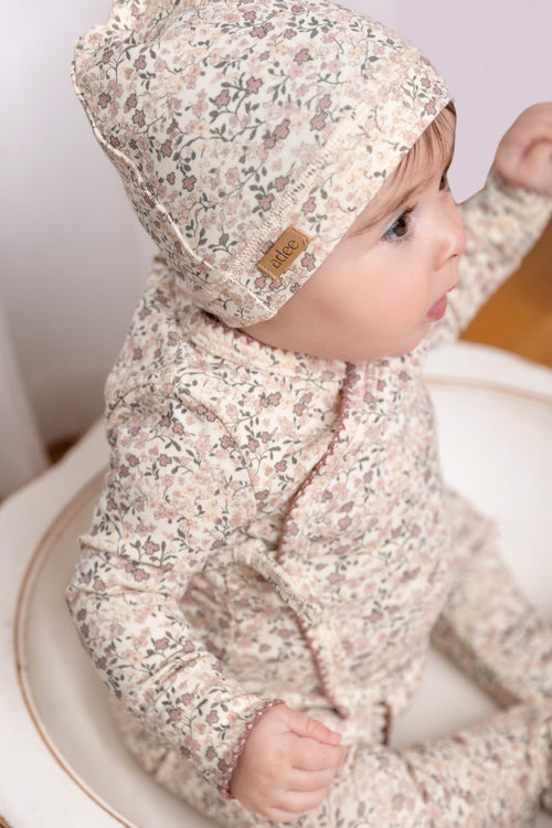 Purple Flower Stretchy by Adee; girls stretchies in an all-over floral print.