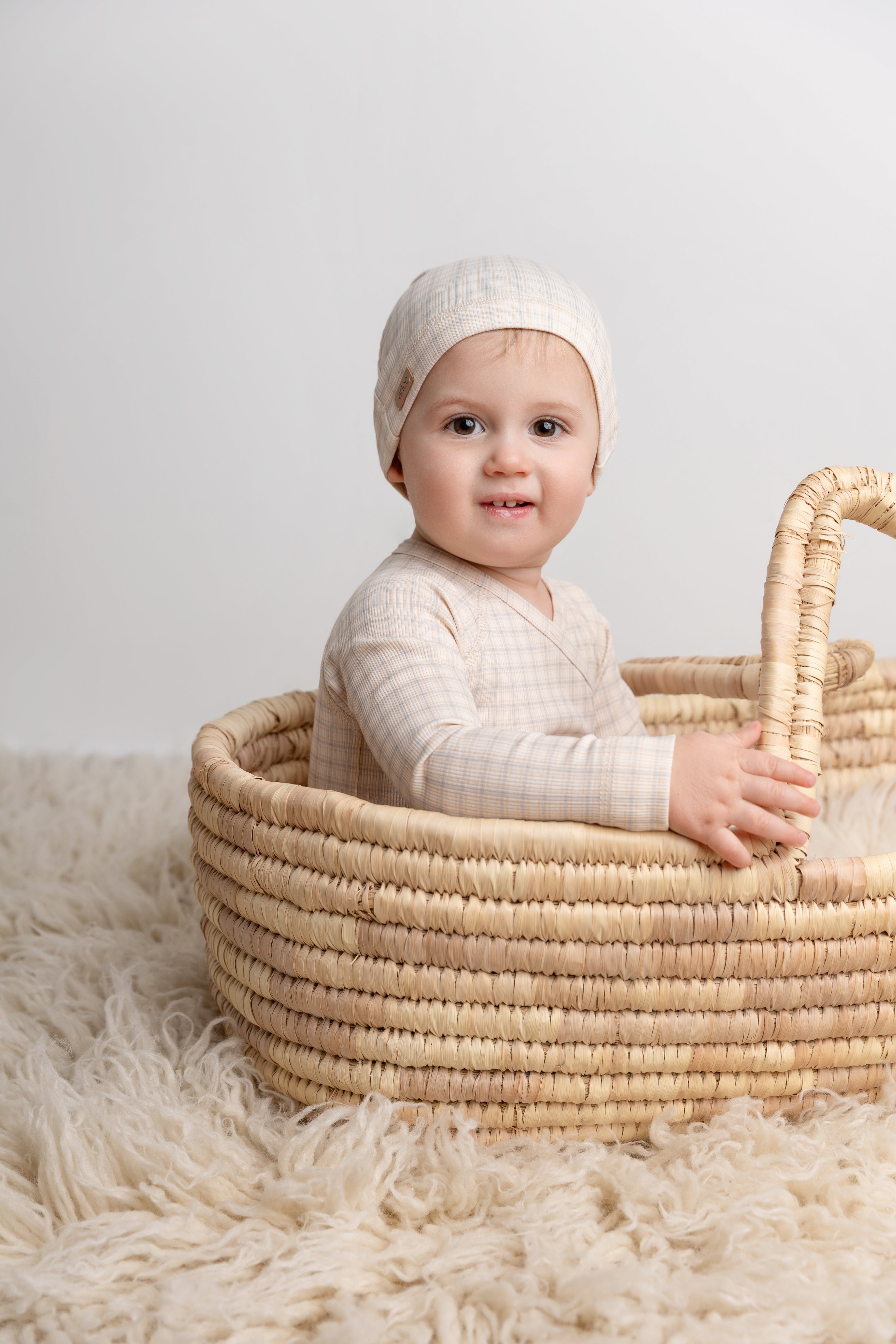 Oatmeal Grid Stretchy - Blue