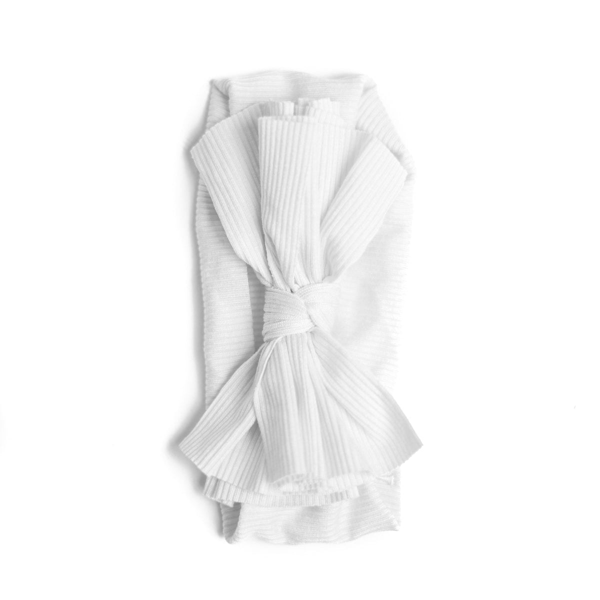 Bow Headband-White by Nicessories, ribbed knit fabric headband with a large bow.