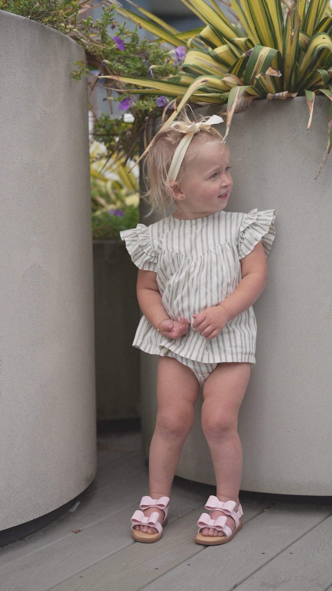 Green Striped Ruffled Shirt &amp; Bloomers Set