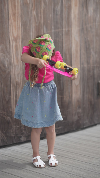 Embroidered Heart Denim Skirt