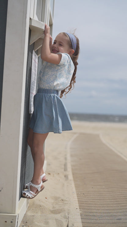 Blue Flowered Short Sleeve T-shirt