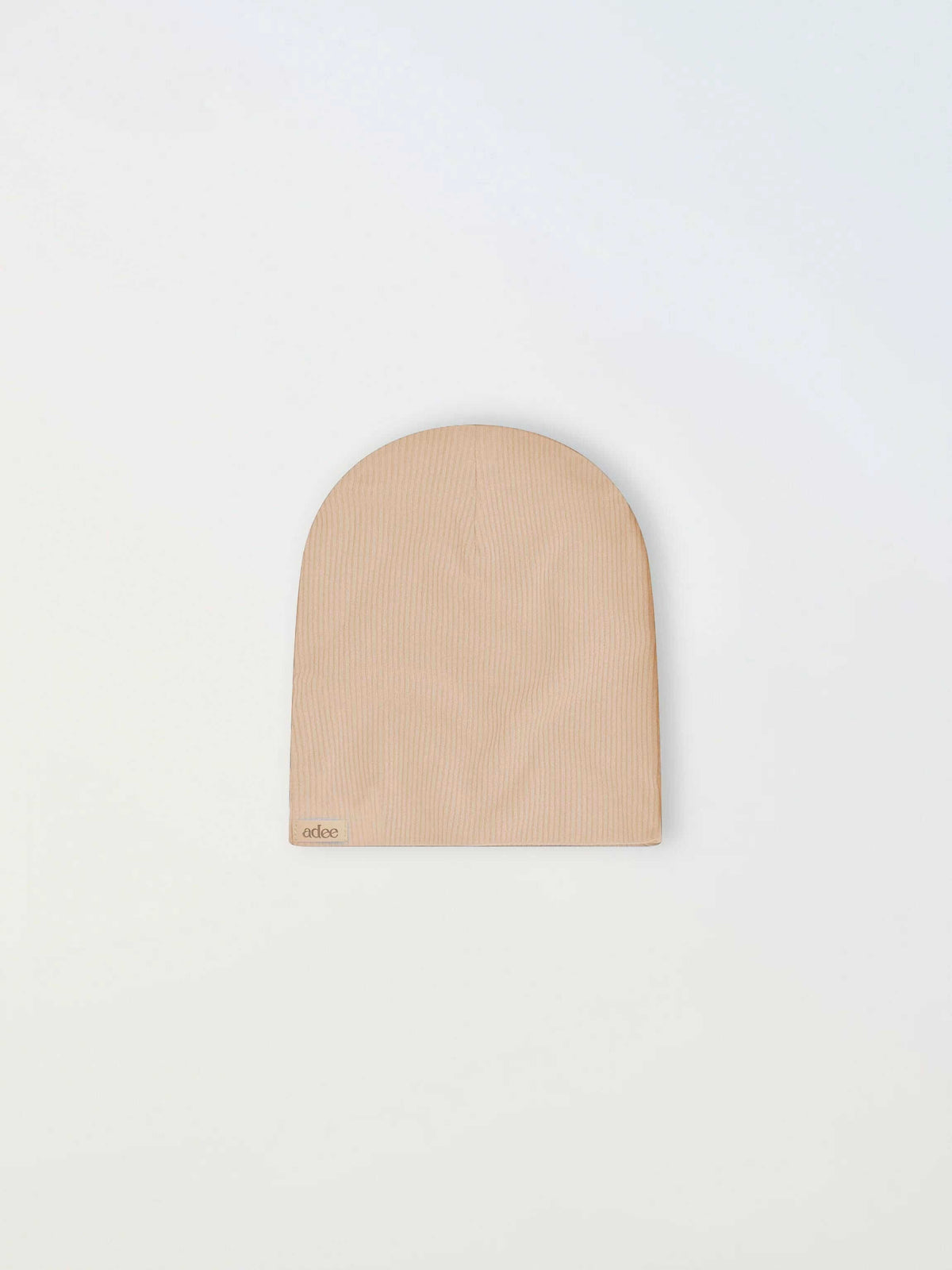 Thin ribbed tan beanie; unisex Adee knit apparel accessory